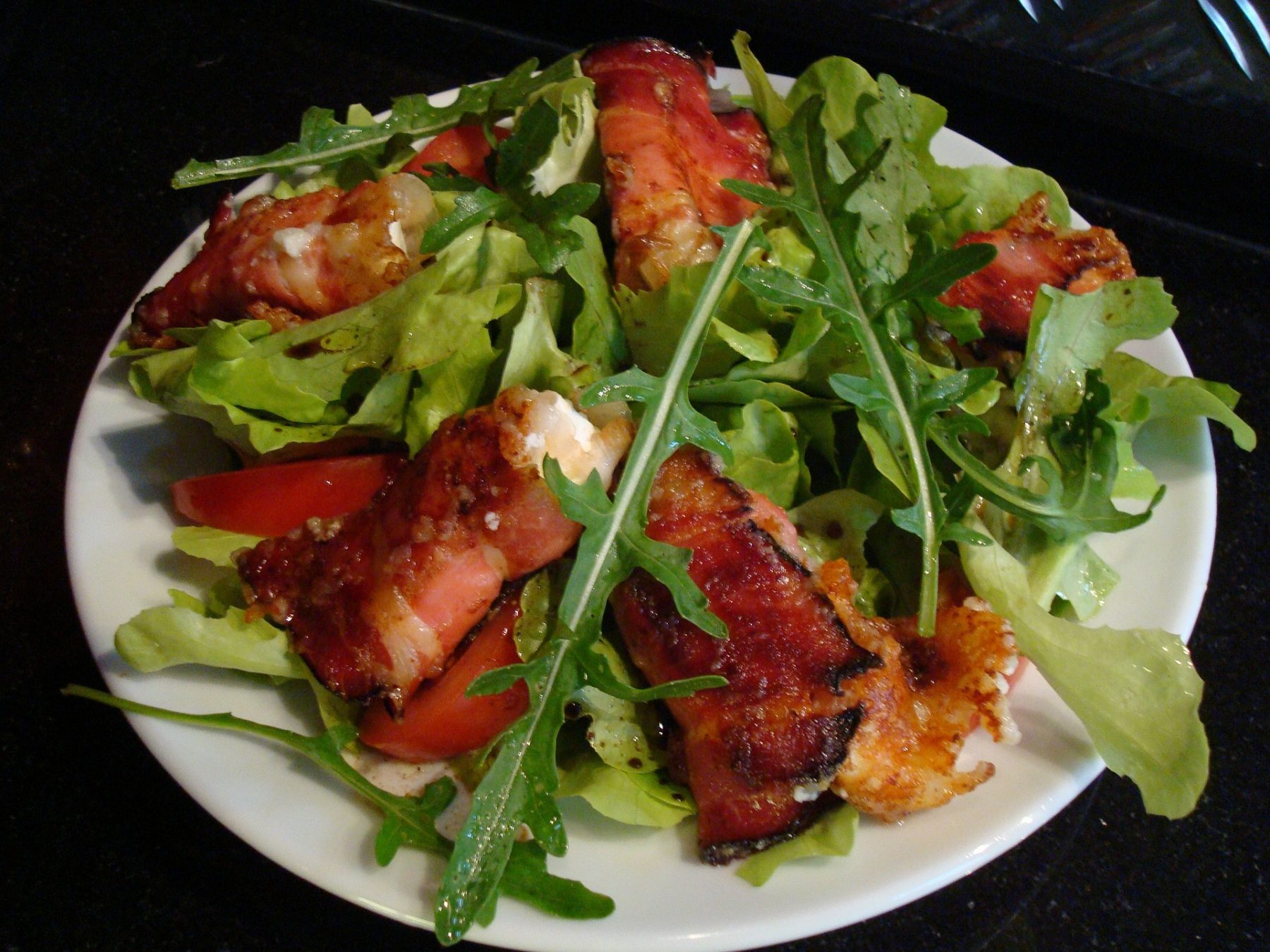Bacon-wrapped Halloumi with Pea Salad